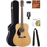 Fender CD-60S Solid Top Dreadnought Acoustic Guitar, Left Handed - Natural Bundle with Hard Case, Tuner, Strap, Strings, Picks, Austin Bazaar Instructional DVD, and Polishing Cloth