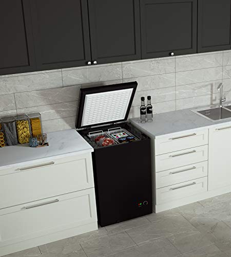 Coolhome 3.5 Cubic Feet Chest Freezer With Removable Basket, From 6.8℉ To -4℉ Free Standing Compact Fridge Freezer For Home/Kitchen/Office/Bar (Black, 3.5 Cu.ft.-Normal) #TOP6
