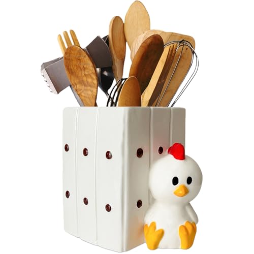 Sixdrop Soporte para utensilios de pollo, almacenamiento de vajilla de cocina, decoración de accesorios de impresión de pollo, bonitos regalos de pollo para mujeres, decoración de gallo de animales