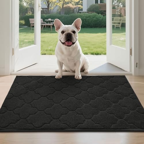 JSEI Door Mat 32" x 48", Non-Slip Dirt Trapper Door Mats Indoor Entryway Rugs Washable Absorbent and Stain Resist Welcome Mats, Dog Door Mat for Front Back Door, Muddy Wet Shoes & Paws, Blac