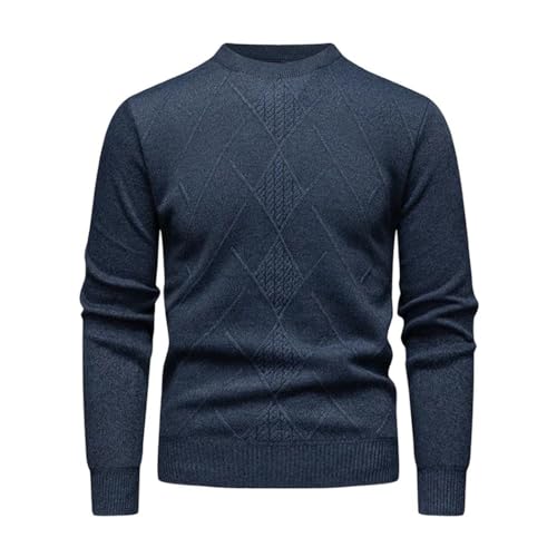 Men's Crew Neck Long Sleeve Knit Sweater Diamond Pattern Comfortable Top for Everyday Casual Wear4