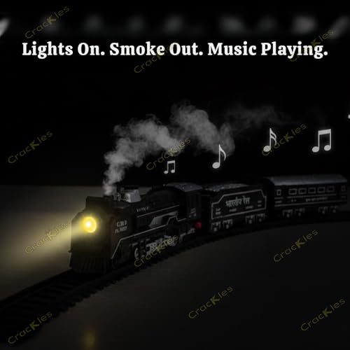 Image of Crackles Small Steam Train Set for Kids - Light & Hindi Music Vintage Engine with Smoke Effect, Rechargeable Battery, Type-C Cable, Water Dropper & Tracks - Battery Operated Toy for Boys & Girls