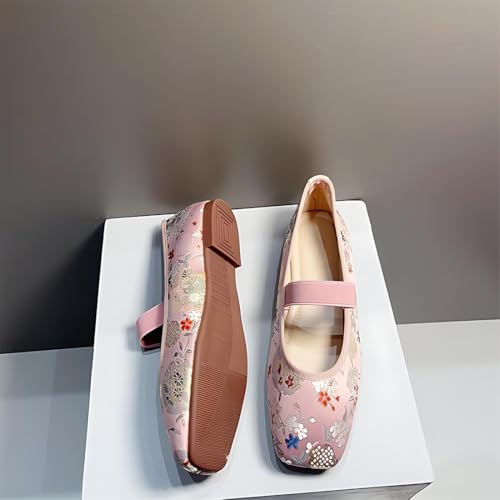 Women's Floral Print Square Toe Mary Jane Flats Chinese Style Floral Flats Comfortable Ballerina Flat Shoes for Women4