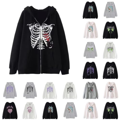 Skeleton Hoodie Women men Zip Up Oversized Y2K Graphic Hoodies Long Sleeve Drawstring Sweatshirt - image 1
