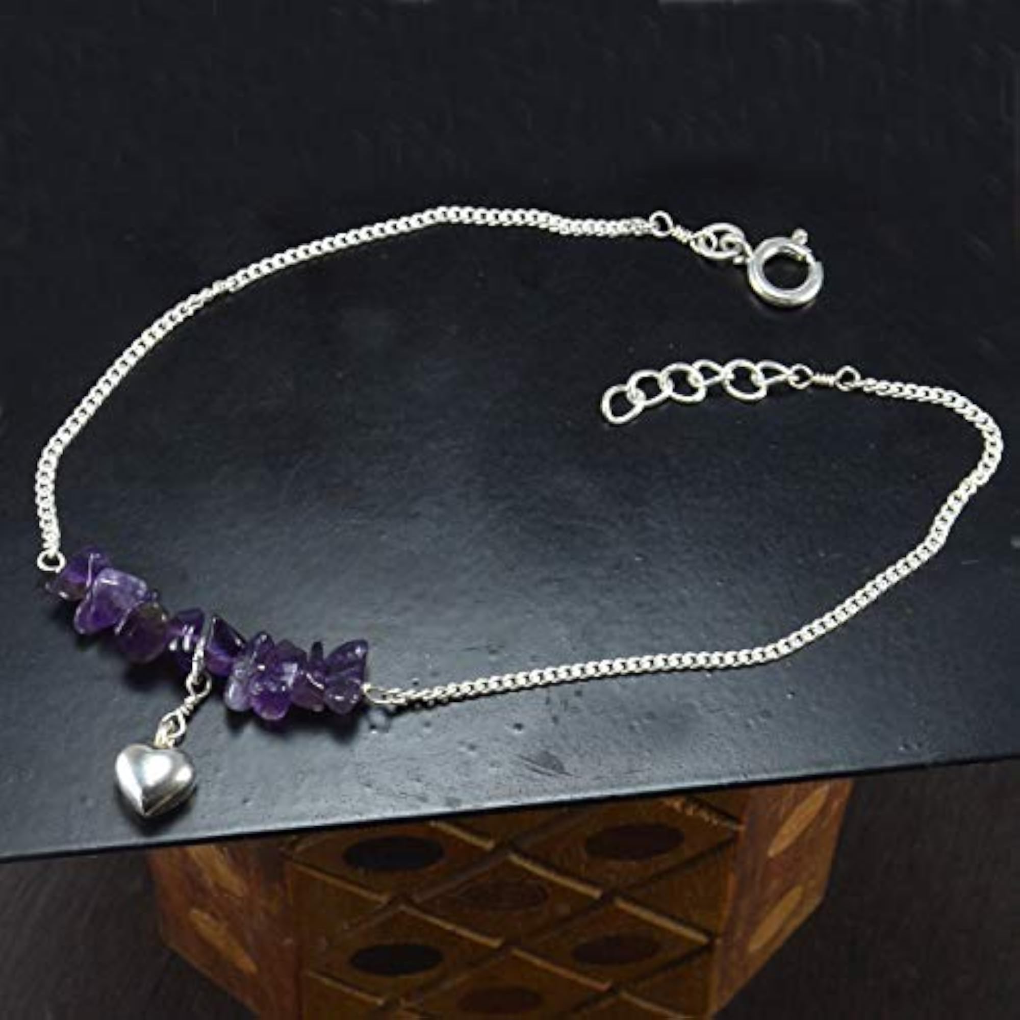 Women's Amethyst Purple Gemstone 925 Sterling Silver Anklet
