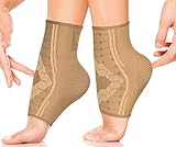 Ankle Compression Socks by SPARTHOS (Pair) - Plantar Fasciitis Ankle Brace with Arch Support - for Men and Women - Foot Sleeves - Relieve Heel Pain Reduce Swelling, Achilles Tendon Treatment (Beige-L)