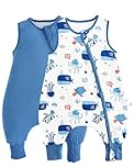 JiAmy 1.0 Tog Baby Sleeping Bag with Legs, 100% Cotton Sleep Sack, Toddler Soft Sleep Bag with Feet Blue Sea 2-3 Years