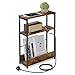 VASAGLE Slim Side Table with Charging Station, 3-Tier Narrow Bedside Table, End Table for Small Spaces, Magazine Rack, for Living Room, Bedroom, Study, Rustic Brown and Ink Black LET335K03