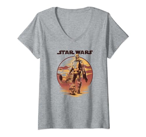 Star Wars The Mandalorian t-shirt col en V vintage pour vos soirées streaming de science-fiction