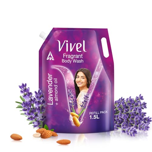 Image of Vivel Fragrant Body Wash, Lavender & Almond Oil Shower Gel, 1500ml Supersaver XL Refill Pouch, Moisturizing Bodywash, Soft & Smooth Skin, Effective Cleansing, For Women & Men