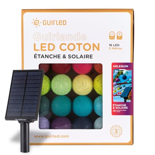 GuirLED - Guirlande d'extérieur boules lumineuses Guinguette LED - Étanche IP55 - Panneau solaire haut rendement - ON/OFF automatique - 16 boules 3m -...
