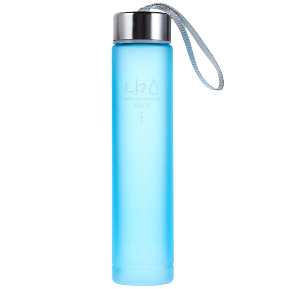 Sports Water Bottle BPA Free Plastic Wide Mouth Slim Frosted Cup with Leak-proof Lid for Running Gym Yoga Outdoors 280ml,Blue