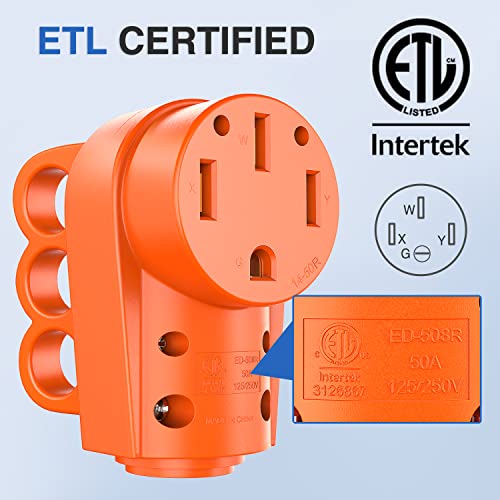 Image of Nilight 50 Amp RV Replacement Plug Receptacle ETL Listed NEMA 14-50R | 125 /250 Volt Heavy Duty Female Socket with Handle for Camper Caravan Motorhome Van Trailer
