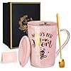 Birthday gifts for mom mothers day gifts for new mom from daughter son funny worlds best mom mug present set 14oz pink marble gold printing coffee cup with lid spoon greeting card gift box  urban country home decor