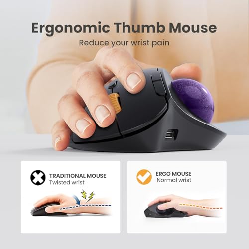 Image of ProtoArc Wireless Trackball Mouse, EM04 Ergonomic Bluetooth Rollerball Mouse Rechargeable Computer Laptop Mouse, 3 Device Connection, Compatible with PC, iPad, Mac, Windows-Violet Ball