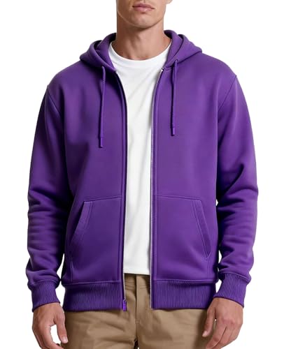 LUYIJIESHENG Mens Zip up Hoodie Full Zip Fleece Lined Pullover Hooded Sweatshirt Long Sleeve Sports Hooded Jacket with Pocket Purple 2XL