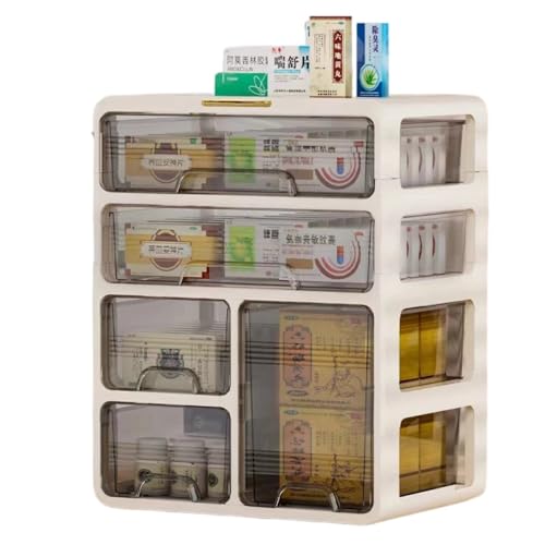 HeartTrend 救急箱 おしゃれ 引き出し付き 密閉 大容量 便利 整理整頓 ハンドル付き 卓上収納 小物収納 多目的収納ボックス 化粧品収納 工具箱 防塵 持ち運び便利 機内持ち込み 旅行 出張 (4階,ホワイト)