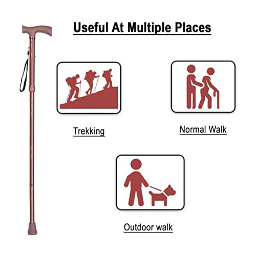 Image of Dr. Care Imported Height Adjustable Walking Stick with 10 Adjustable Height Level (Brown)