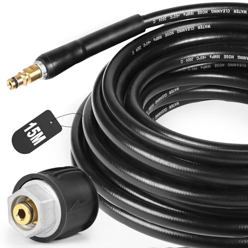 SWAWIS Hochdruckreiniger Schlauch 15M Hochdruckschlauch für Kärcher K2 K3 K4 K5 K6 K7 Schlauch Hochdruckreiniger Verlängerungsschlauch Ersatzschlauch, Quick Connect-Anschlüsse und Adapterstück