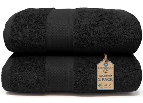 LEBENGOOD Juego de Toallas de Baño 100% Algodón Premium 550gsm 2 Toallas Grandes (70x140 cm) Suaves Absorbentes y Resistentes Set de Toallas de Ducha para Hogar Hotel y Gym (2 70x140 Negro)