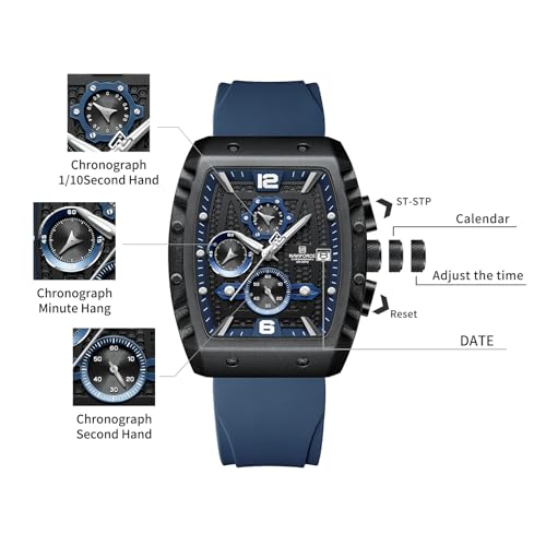 NAVIFORCE Men Quartz Watch Auto Date Week Business Dress Analog Wrist Watches BBE, black+Blue, classic style NF8025-BBEBE