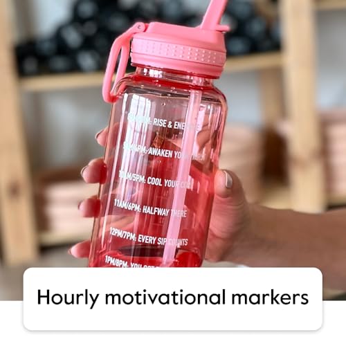 Image of Takeya Motivational Water Bottle with Straw Lid and Time Marker (32 oz, Breezy Blue) - Leakproof, BPA Free Water Bottle for Daily Intake Tracking