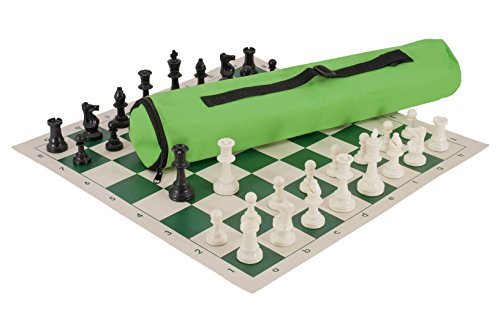 Quiver Chess Set Combination - Solid Plastic - Neon Green Bag/Green Board