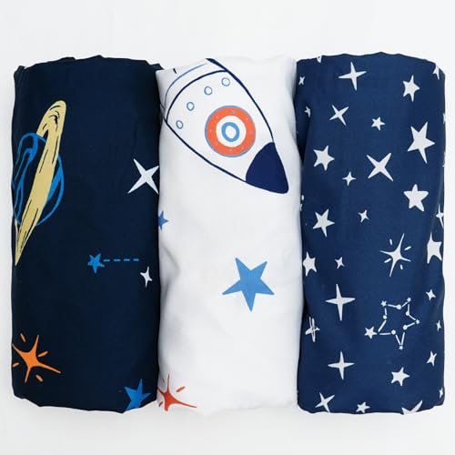 Image of david's kids 3 Pack Bassinet Sheets, Ultra Soft Breathable Comfortable Baby Sheet Set for Boys Girls Neutral, Univeral Fit for Most Cradle and Bassinet Mattress, Space