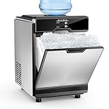 Nugget Ice Maker – 40 lbs/Day Countertop Ice Machine with 10Lbs Storage Bin, Chewable Ice Machine Maker Self-Cleaning, Stainless Steel, Dual Water Inlet Mode, Portable for Home Kitchen Bar Office