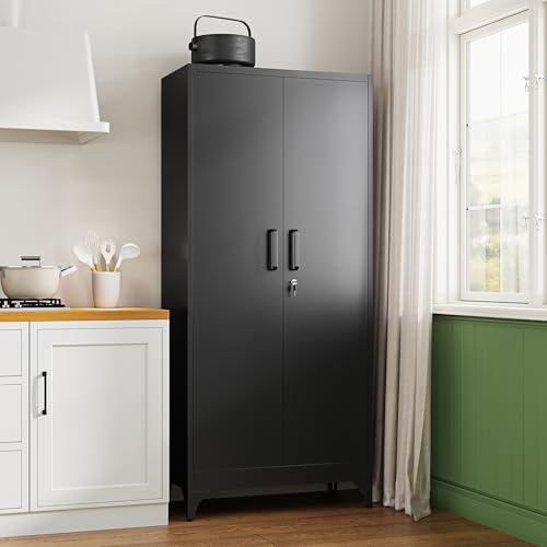 Image of Letaya 71 inch H Metal Storage Cabinet with 2 Doors and 4 Shelves,Tall Kitchen Pantry Cabinets,Utility Pantry Organizers for Cupboard /Dining /Bathroom /Home Office /Garage, Steel Tool Cabinets