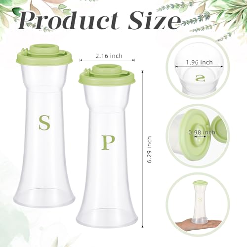 Image of Set of 2 Plastic Salt and Pepper Shakers with Lids Large Salt Shaker Pepper Container Vintage Tall Hourglass Camping Picnic Outdoors Travel Spice Set for Home Picnic Kitchen(Classic,Sage Green)