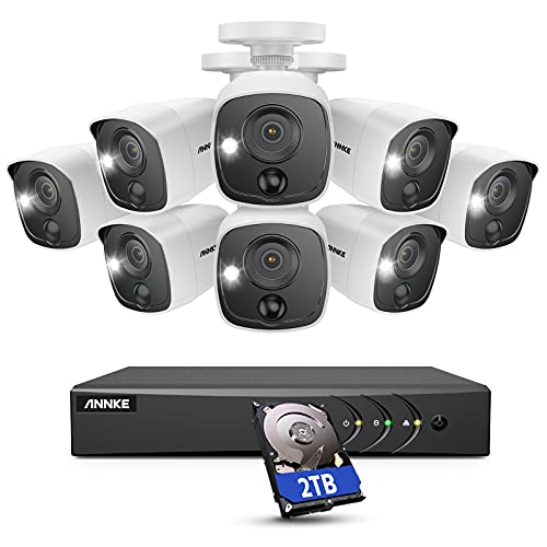 New Arrivals ANNKE 16CH 5MP Lite CCTV Camera System 5-in-1 H.265+ Surveillance DVR and 8 × 1080P Weatherproof Bullet Security Cameras, PIR Detection, White Light Alarm, Email Alert with Snapshots, 2 TB Hard Drive