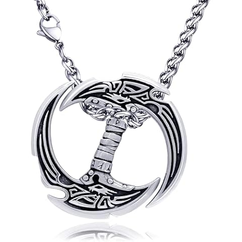 ZiWuark Celtic Knot Dragon Necklace Viking Pendant Stainless Steel Crescent Moon Sword Pendant Norse Rune Viking Jewelry for Men (Dragon Rune, Silver) Cover