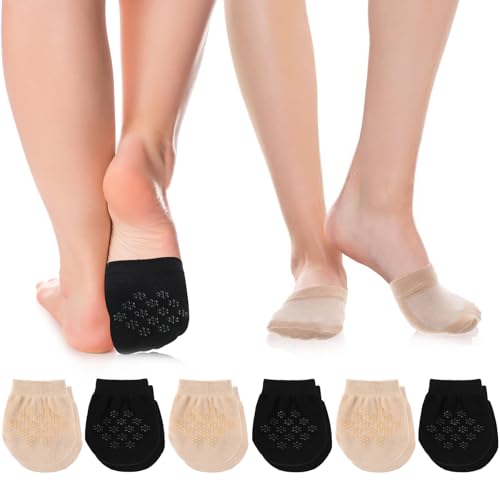 Image of Xinjoduz 6 Pairs Half Socks for Mules Toe Topper Socks Women for Mules and Slides No Show Toe Covers Women's Mule Toes Toppers Liner Non Slip Hidden Toes Covers Mule Sock (Nude Black)