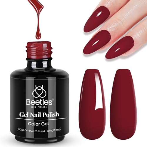 Image of Beetles Red Gel Polish, Burgundy Red Color Gel Nail Polish Soak Off UV Lamp Wine Red Nail Polish, Home Salon DIY Design Fall Nails Art 15ml