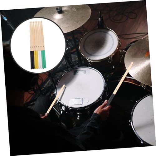Baquetas antideslizantes de madera de arce Abaodam, 4 pares, para práctica de percusión, ligeras y duraderas, para batería electrónica, blanco, negro, amarillo y verde miniatura 5