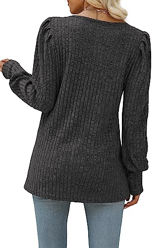 Image of WIHOLL Long Sleeve Shirts for Women Trendy Casual Square Neck Tops Lightweight Sweaters