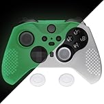 eXtremeRate PlayVital Glow in Dark - Green Soft Anti-Slip Silicone Cover Skins for Xbox One Elite Controller Series 2, Custom Protective Case for Xbox Elite V2 with Thumb Grips Analog Caps