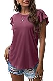 PrinStory Summer Ruffle Short Sleeve Knit Tunic Tops Shirts Tank Tee Blouse For Women Purple Red US