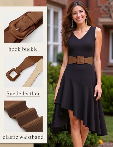 Aupuls Suede Womens Elastic Wide Belts for Dresses Fashion Stretchy Waist Belt Autumn Winter for Sweater Skirt3
