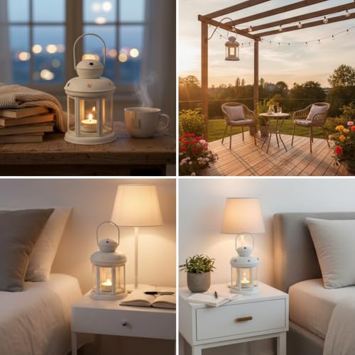 Image of Mini Metal Tea Light Lantern Set of 1 White Candle Holder Home Decor | | Perfect for Living Room, Bedroom, Pooja Space, Festive Decor, Weddings, Housewarming & Gifting Ideal for Diwali, Wedding