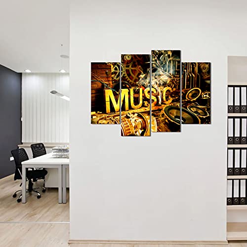 Ulinked Art Music Wall Theme 4 Panels Artwork Metal Rock Dj Player Retro Punk Flame Speakers Recording Studio Broadcasting Canvas Prints Pictures, Music-04 8X17Inchx2Panels #TOP3