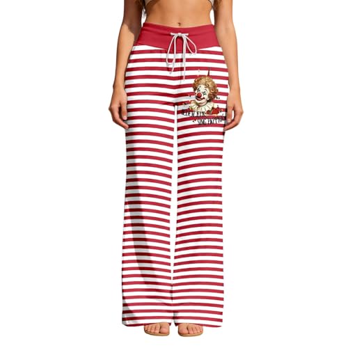 Pantalones de chándal para mujer, leggings para mujer, pantalones de chándal para mujer, color rojo y blanco, a rayas, cómodos, cintura elástica, pantalones de algodón, pantalones hippie, pantalones