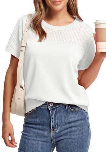 Image of WIHOLL Short Sleeve Sweater for Women Trendy Summer Tops 2026 Early Spring Fashion Business Casual Outfits