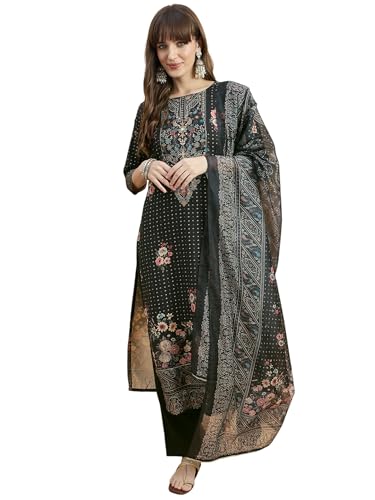 Image of SheWill Kurta Sets for Women - Red Rayon Aari Hand Work with Digital Floral Print Kurta with Pant and Chanderi Dupatta |Stylish Printed Summer Kurti Set