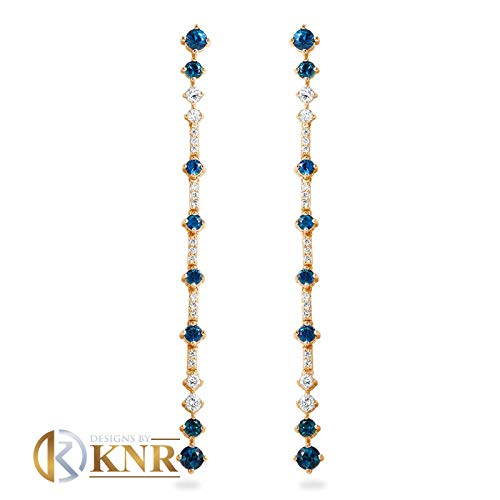 Dangling 14K Solid White, Yellow, or Rose Gold Round Cut Simulated Diamonds And Sapphires Earrings, Dangling 14K Solid White, Yellow, or Rose Gold Round Cut Simulated Diamonds And Sapphires Earrings,