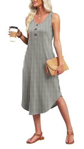 Image of WIHOLL Summer Dresses for Women 2026 Button Front Sleeveless Casual Midi Dress Beach Vacation Sundresses with Pockets