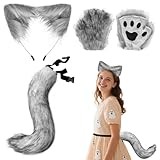 [BEAUTY PLAYER] ハロウィン コスプレ オオカミ ケモノ獣化装具 3点セット 狼 耳 カチューシャ 手袋 しっぽ モフモフ 尻尾 かっこいい 動物 グレー 仮装 衣装 コスチューム用小物 文化祭 イベント 学園祭