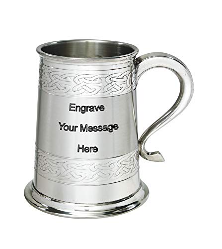 Wentworth Pewter Embossed celtic bands 1 pint pewter tankard, beer mug, birthday, fathers day, christmas, wedding gift, Engravable with own message