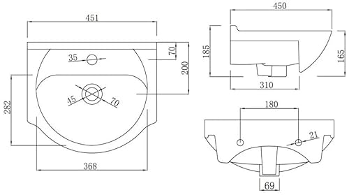 Affine® 450mm Bathroom Vanity Unit Ceramic Sink Floorstanding Storage Cabinet Cupboard & Black Waterfall Basin Tap & Waste Set, Matt Black - Image 6